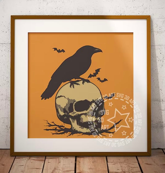 Raven on Skull SVG