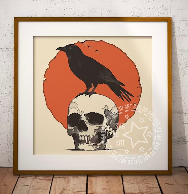 Halloween Raven on Skull SVG