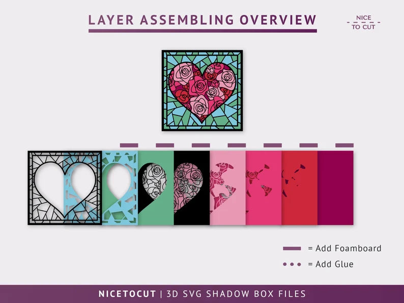 Stained glass Heart Rose SVG
