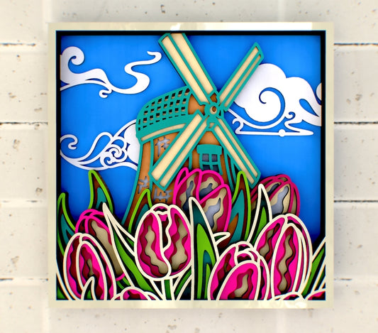 Windmill with Tulips SVG