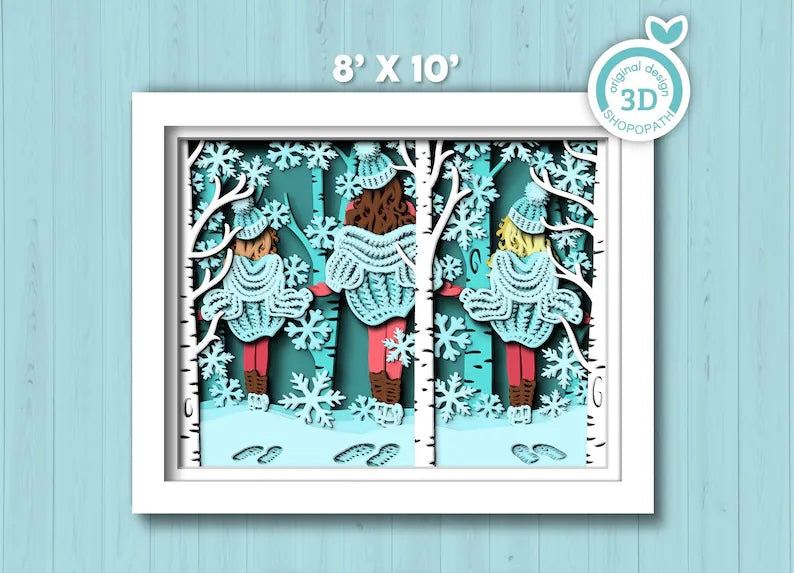 Mother & Girls in Forest SVG