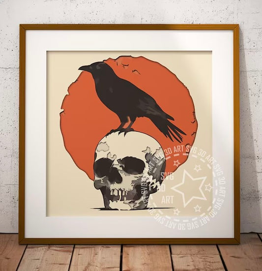 Halloween Raven on Skull SVG